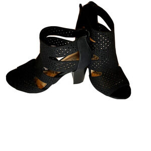 XOXO Dressy Sandals Black Strappy Perforated Design Suede